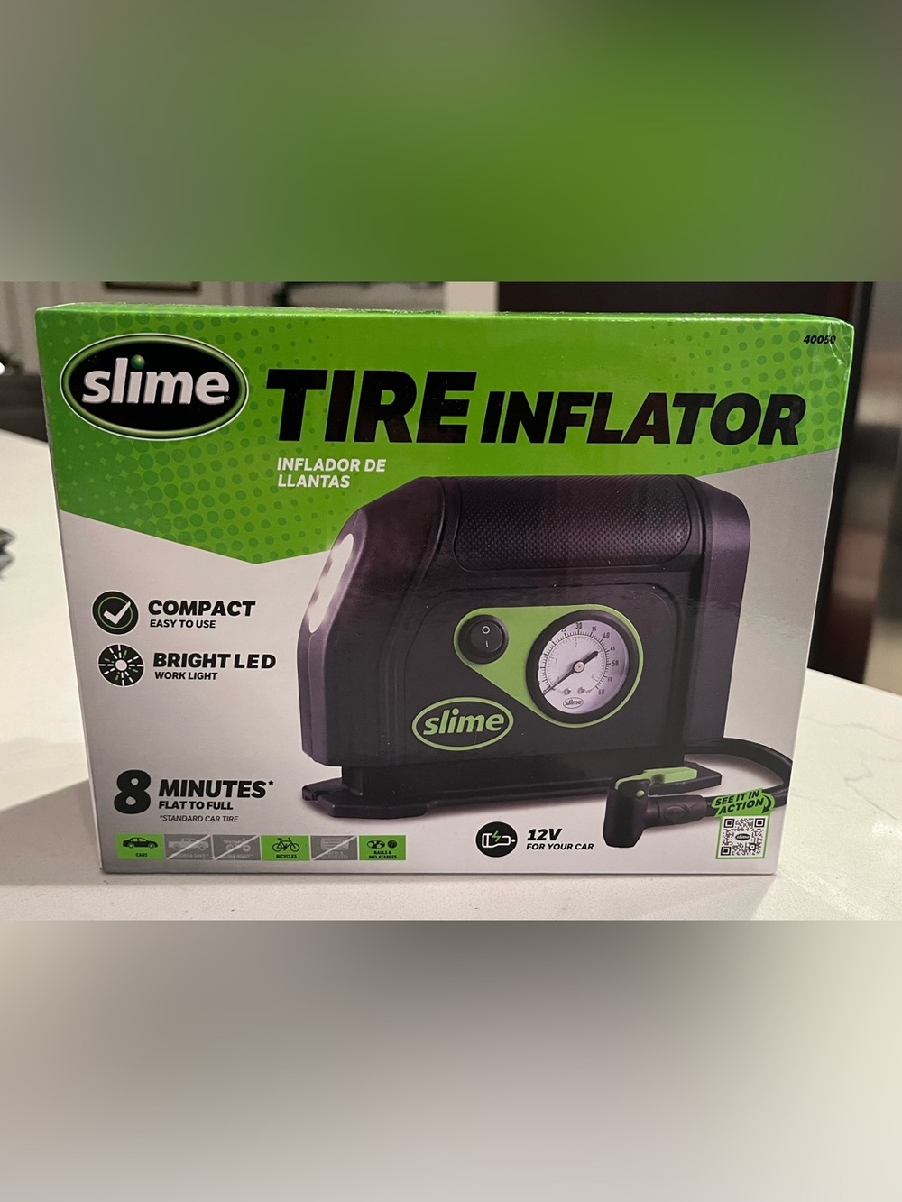 Slime Green Tire Inflator - Portable 12V Air Compressor